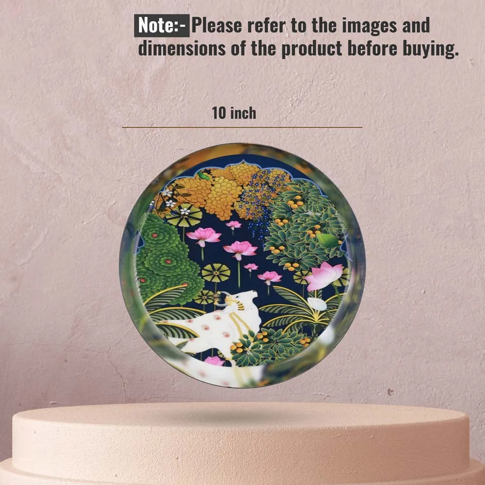 Royal Traditional Pichwai Art Metallic Wall Plate Set of 4