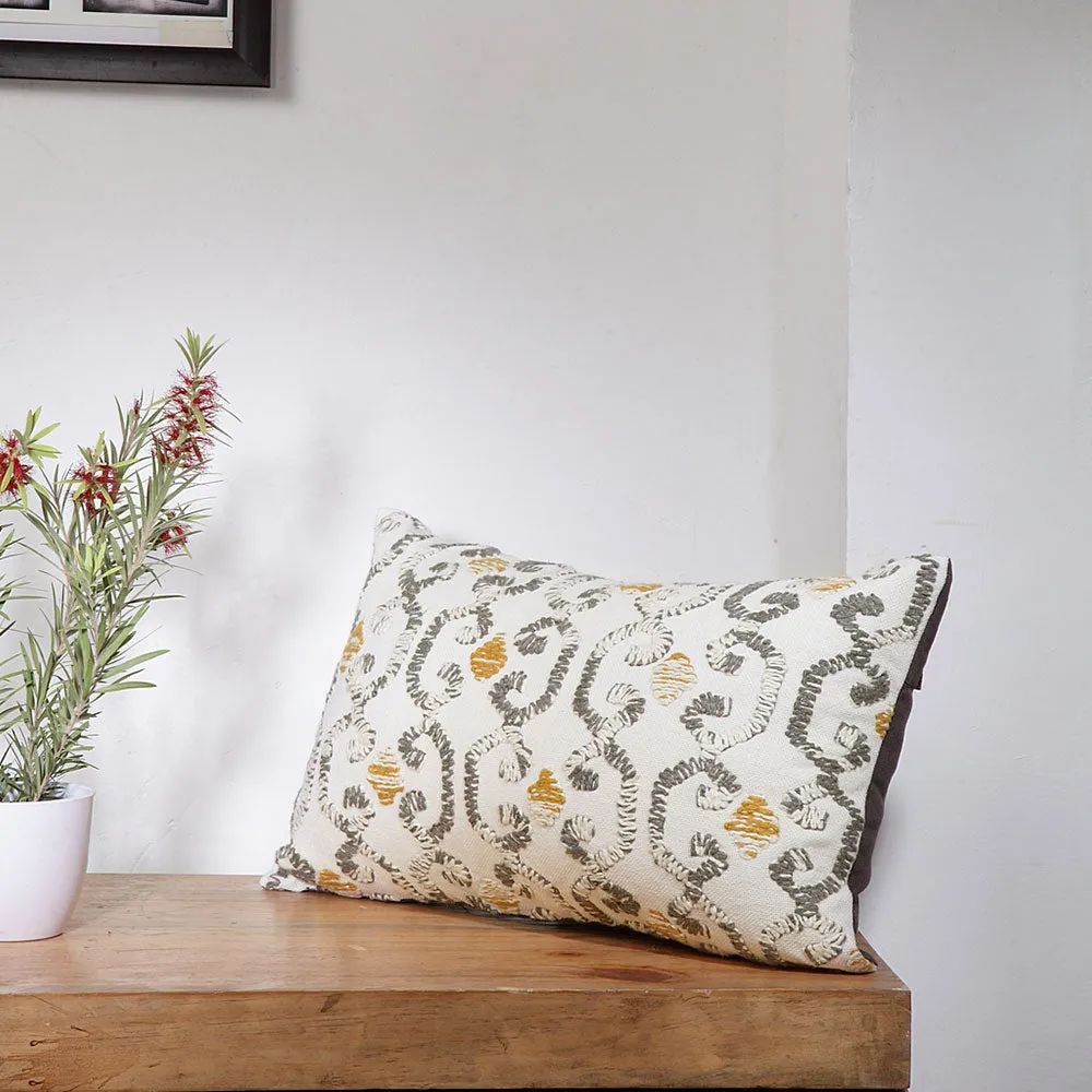 Royal Tribe White and Grey 100% Cotton Cushion Cover Pack Of 1