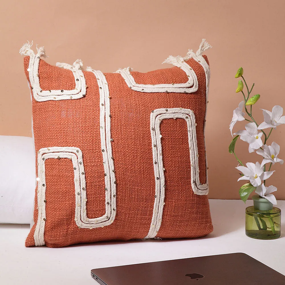 Royal Tufted Burnt Orange 100% Cotton Square Cushion Cover Set Of 1