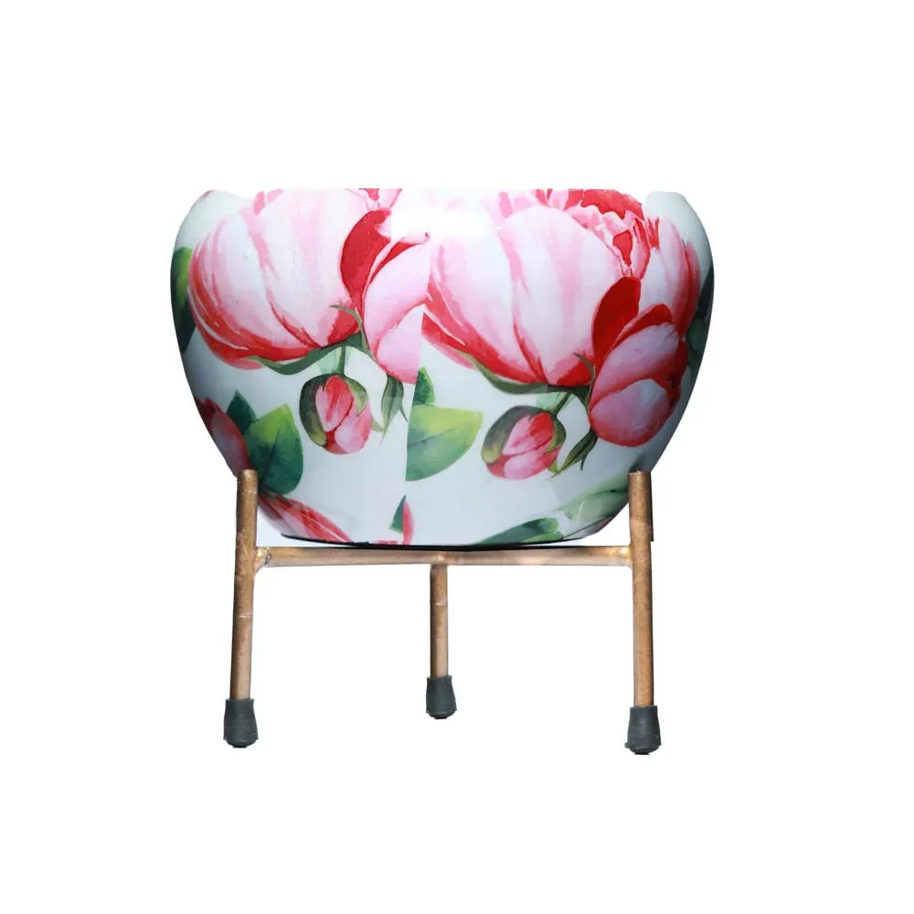 Royal White Resilient Metal Plant Pots With Stand Set Of 2