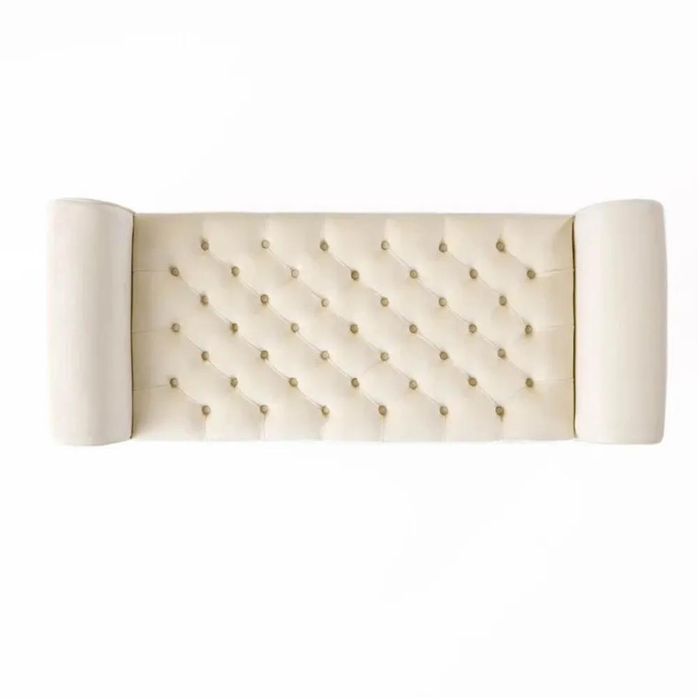 Royal White Resilient & Super Soft Luxurious Tufted Velvet Flip Top Storage Bench With Rolled Arms