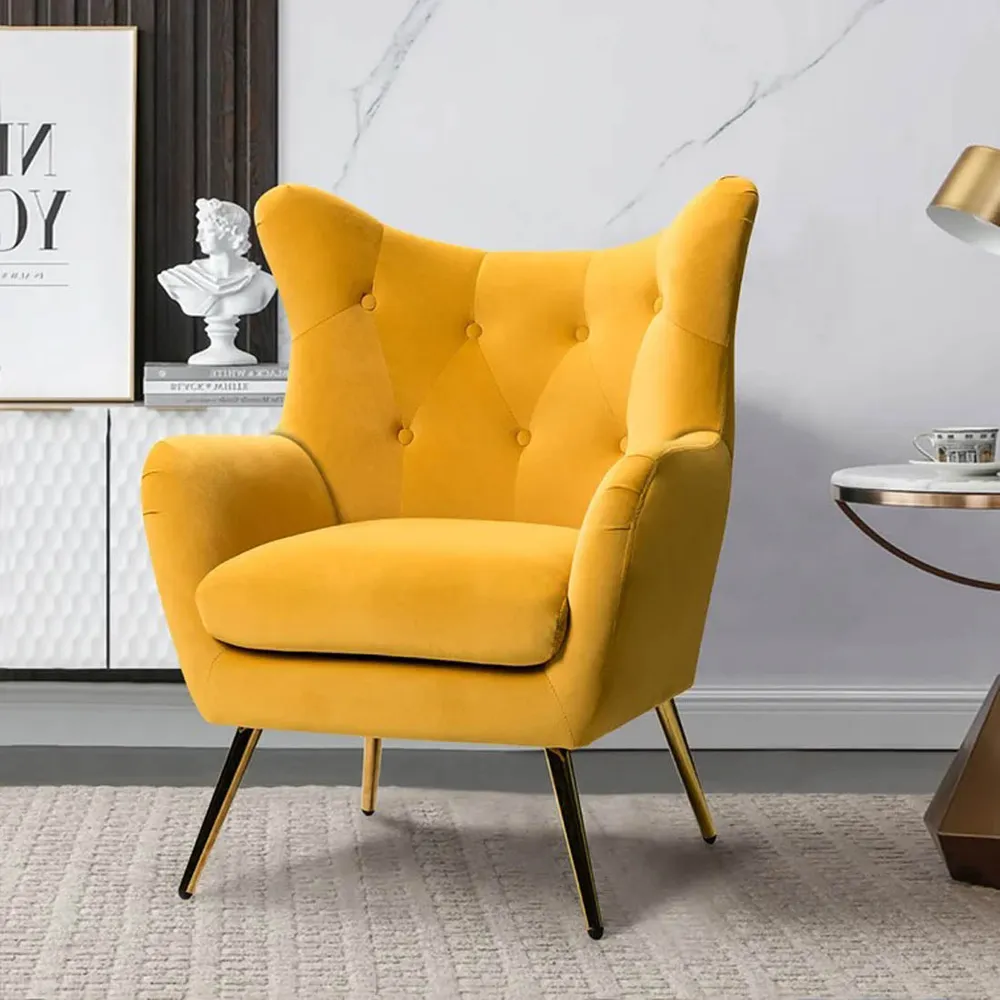Royal Yellow Tufted Velvet Lounge Chair Single chair