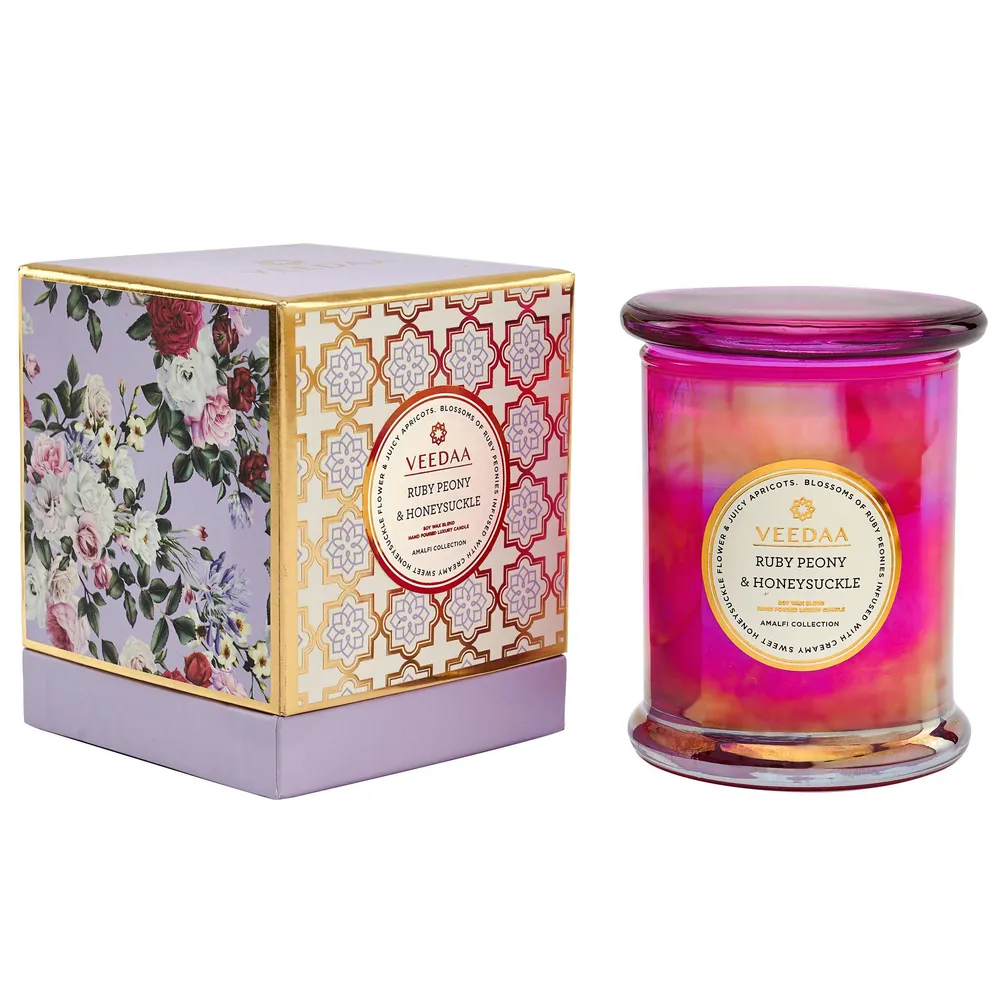 RUBY PEONY &amp; HONEYSUCKLE DANUBE GLASS SCENTED CANDLE