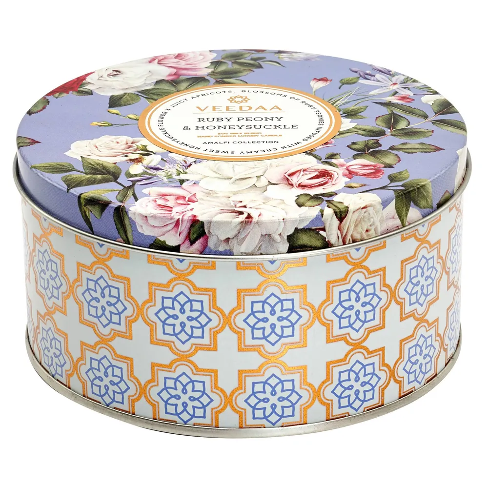Ruby peony & Honeysuckle 3 Wick Tin Scented Candle