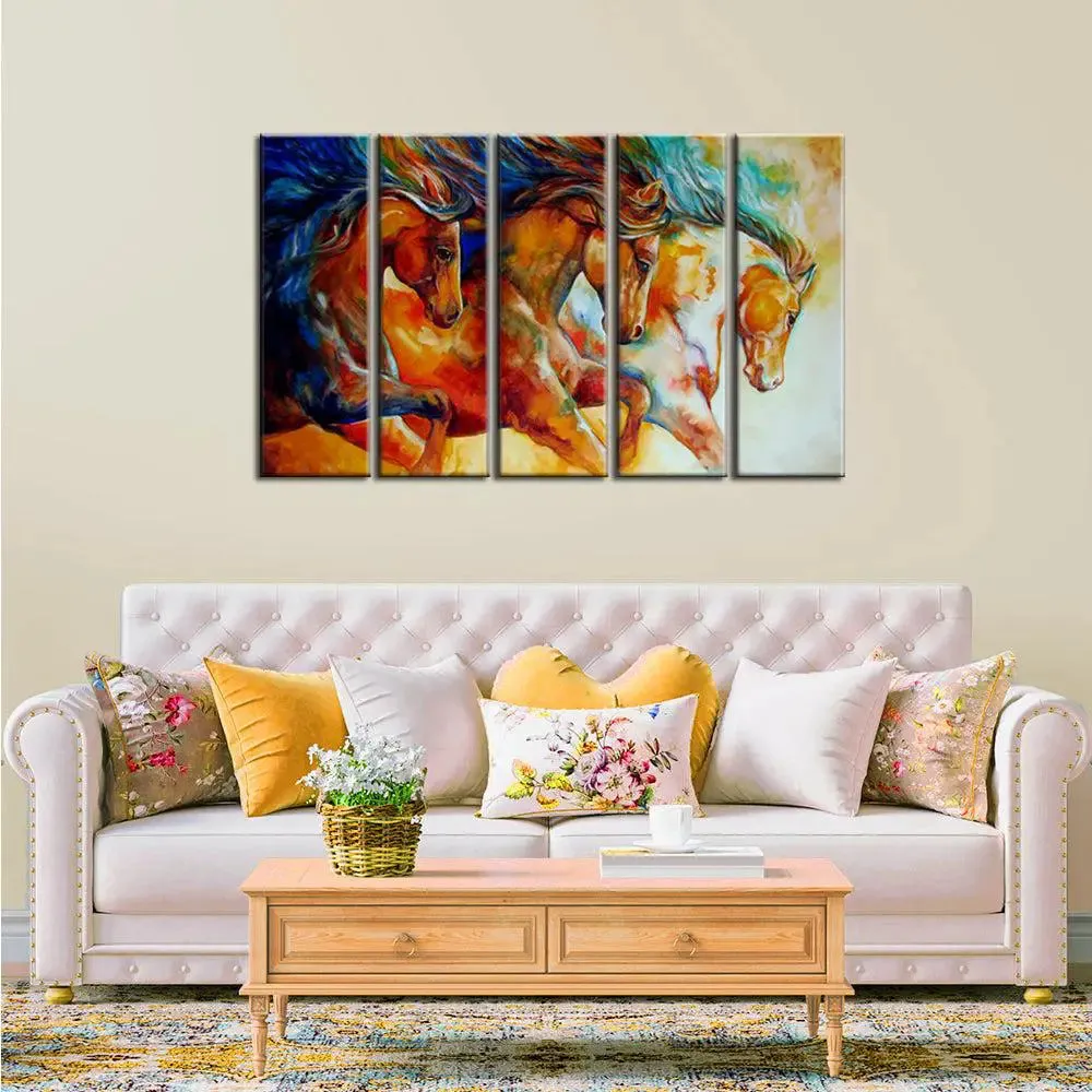 Running Horse Painting Canvas In Multiple Wooden Frame