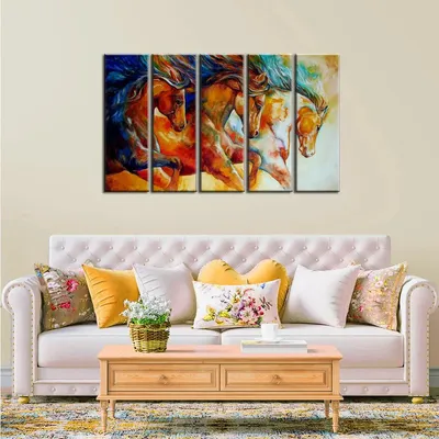 Running Horse Painting Canvas In Multiple Wooden Frame