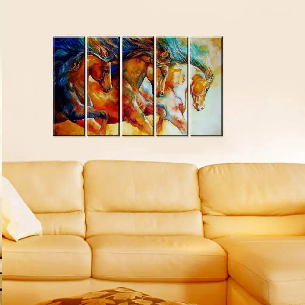 Running Horse Painting Canvas In Multiple Wooden Frame