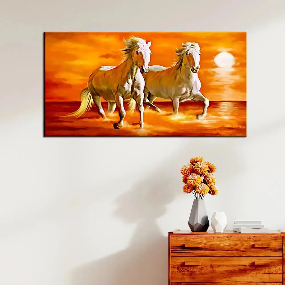 Running Horses Beautiful Canvas Wall Painting With Wood Frame
