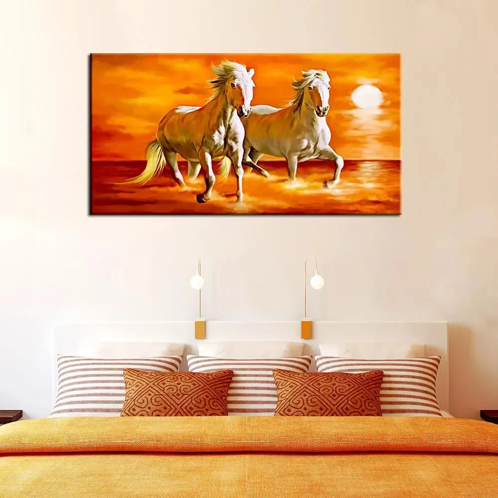 Running Horses Beautiful Canvas Wall Painting With Wood Frame