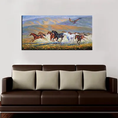 Running Horses With Eagle Scenery Canvas  Wall Hanging