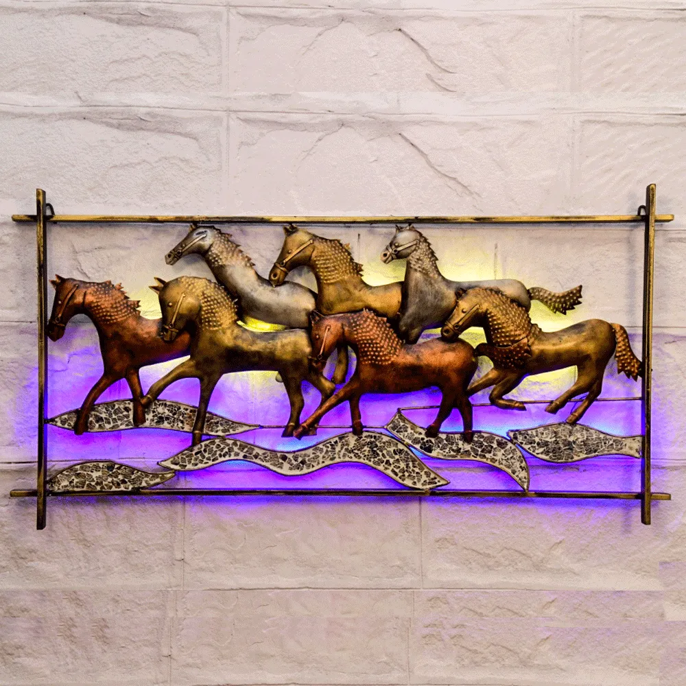 Running Stalwart Horses Metal Wall Art With Led