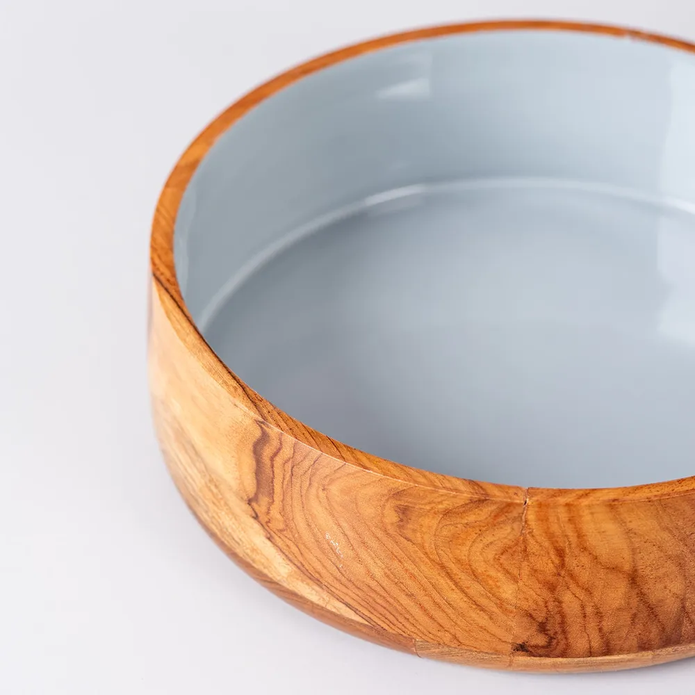 Rustic Brown Enamel Print Wood Serving Bowl Set Of 2