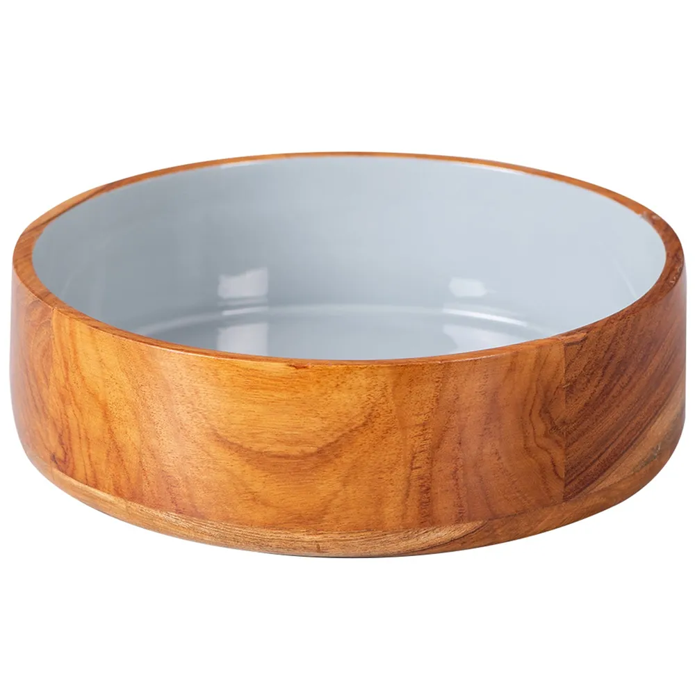 Rustic Brown Enamel Print Wood Serving Bowl Set Of 2