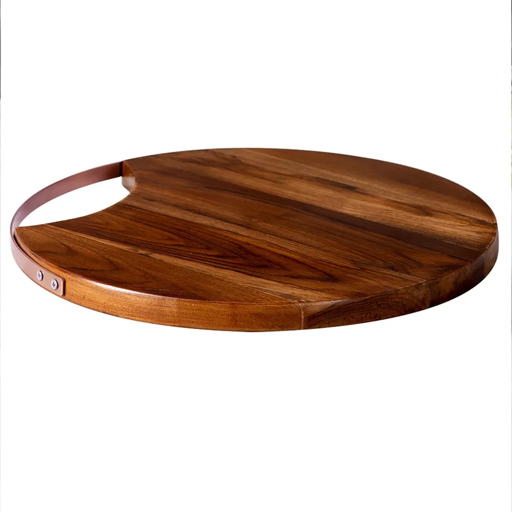 Rustic Brown Round Teak Wood Serving Platter