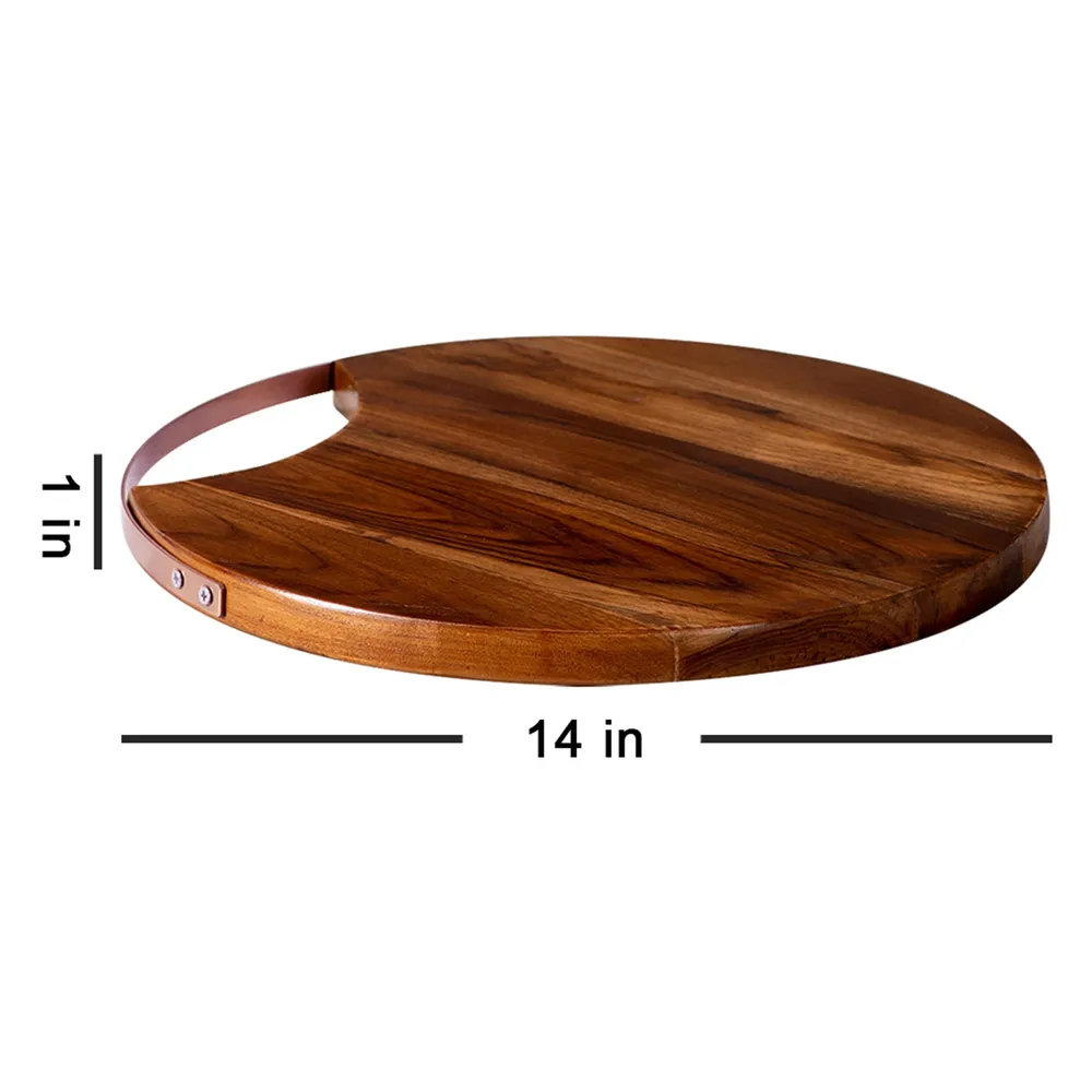 Rustic Brown Round Teak Wood Serving Platter