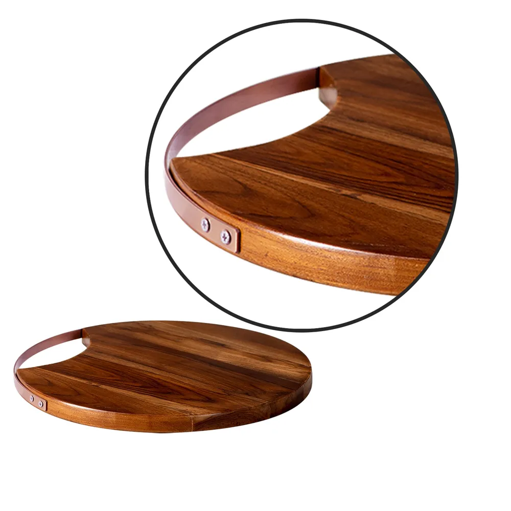 Rustic Brown Round Teak Wood Serving Platter