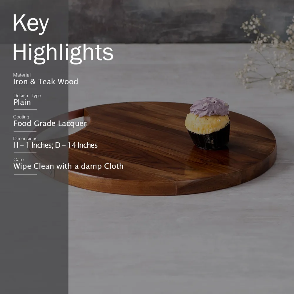 Rustic Brown Round Teak Wood Serving Platter