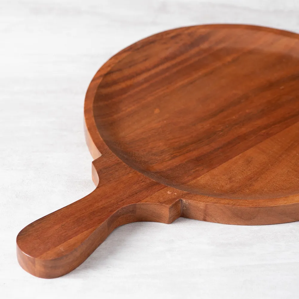 Rustic Brown Teak Wood Pizza Serving Platter