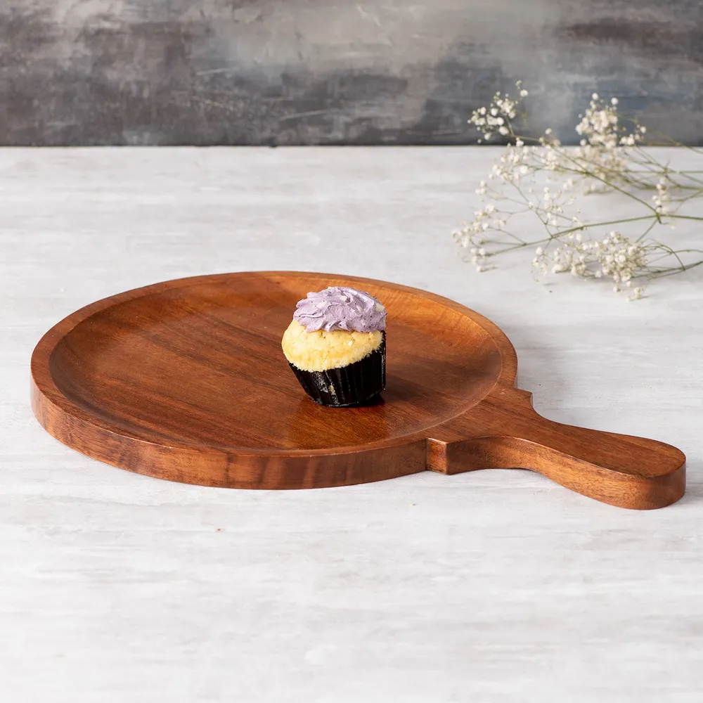 Rustic Brown Teak Wood Pizza Serving Platter