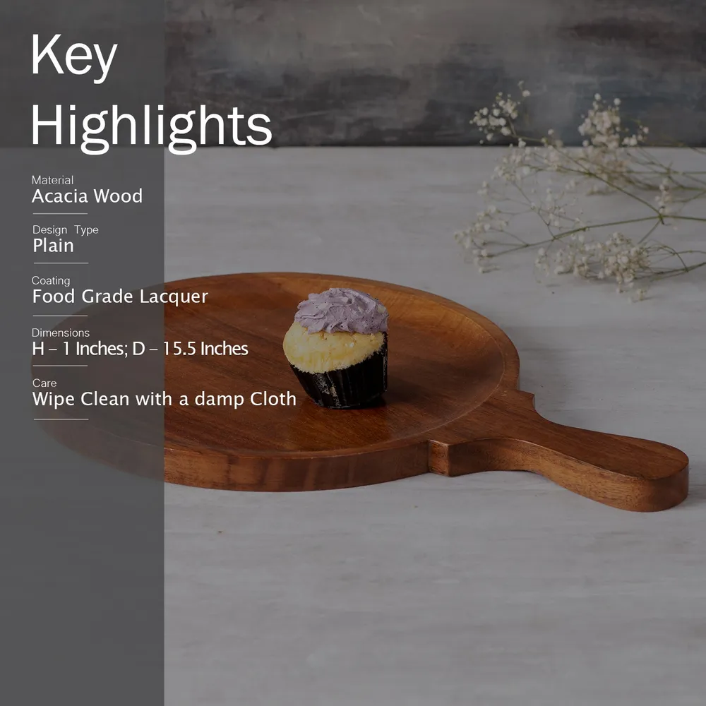 Rustic Brown Teak Wood Pizza Serving Platter