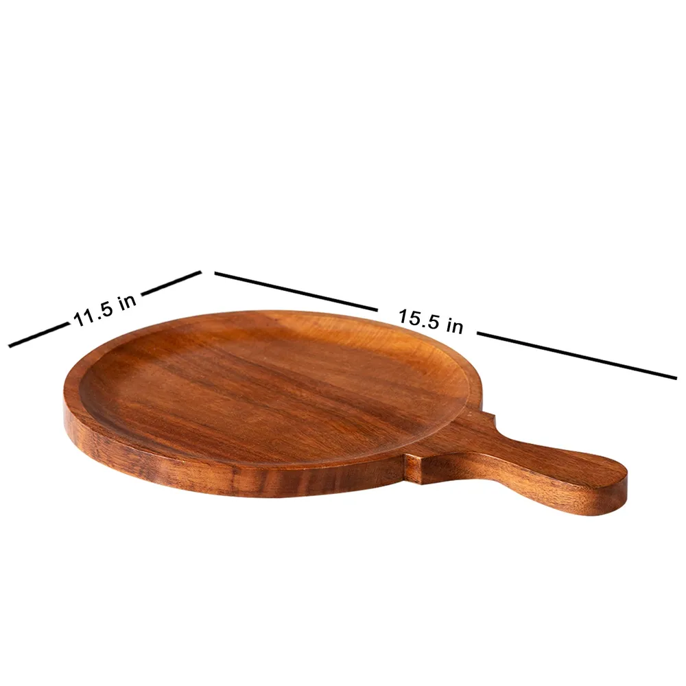 Rustic Brown Teak Wood Pizza Serving Platter