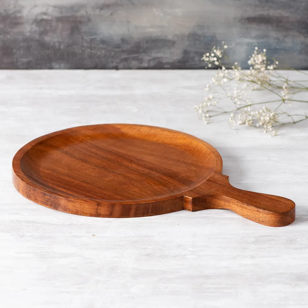 Rustic Brown Teak Wood Pizza Serving Platter
