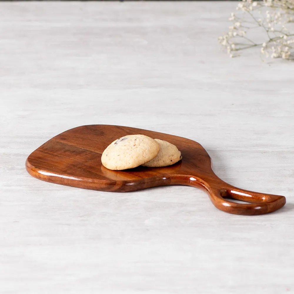 Rustic Brown Teak Wood Serving Platter With Handle