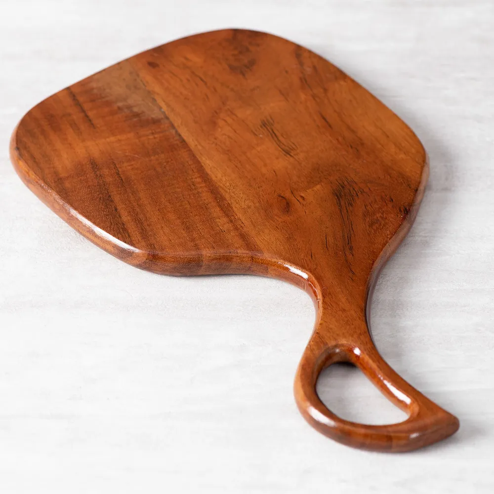 Rustic Brown Teak Wood Serving Platter With Handle