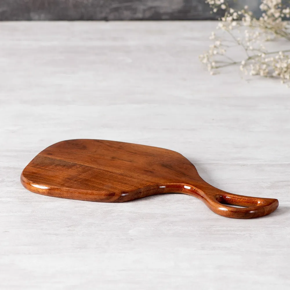 Rustic Brown Teak Wood Serving Platter With Handle