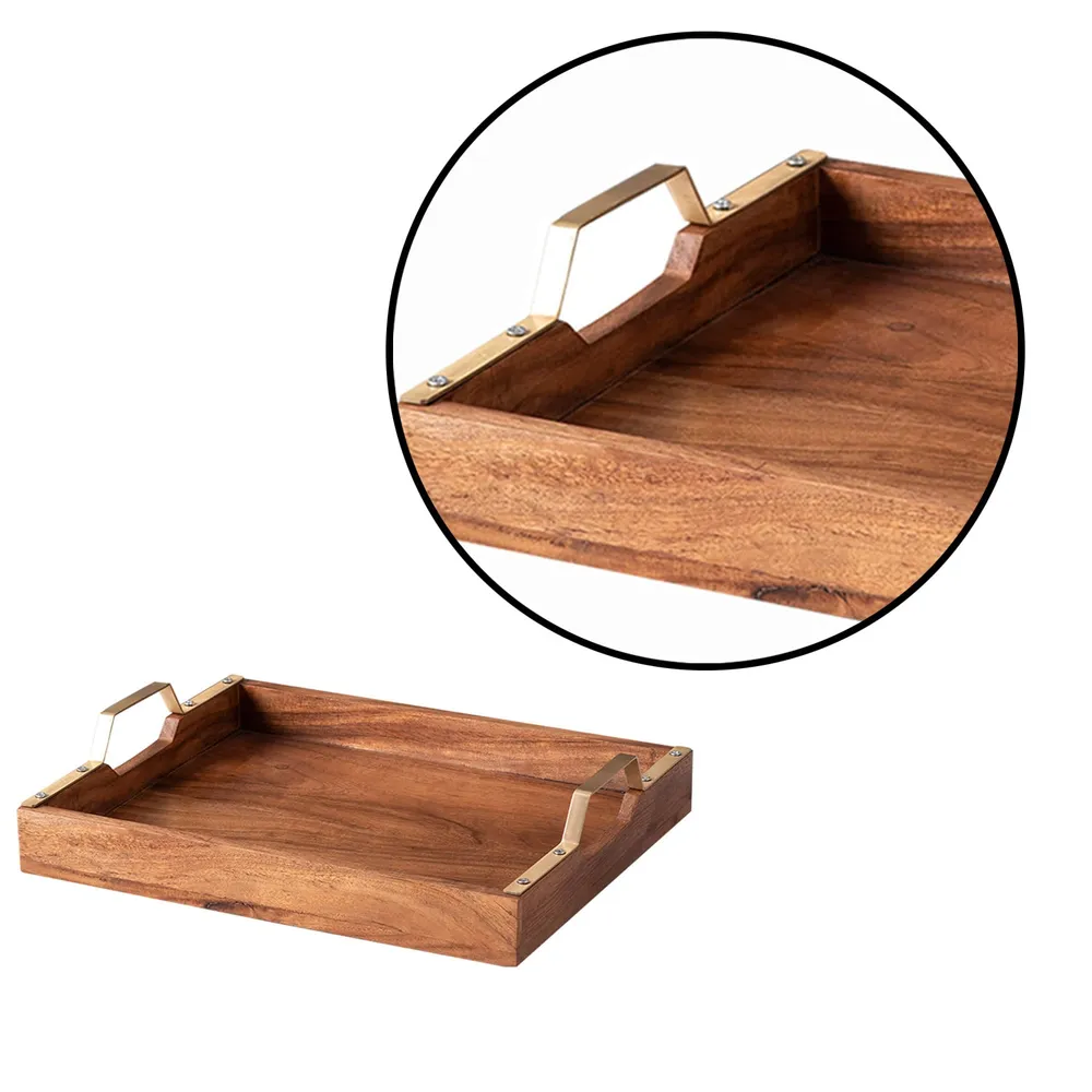Rustic Brown Teak Wood Serving Tray