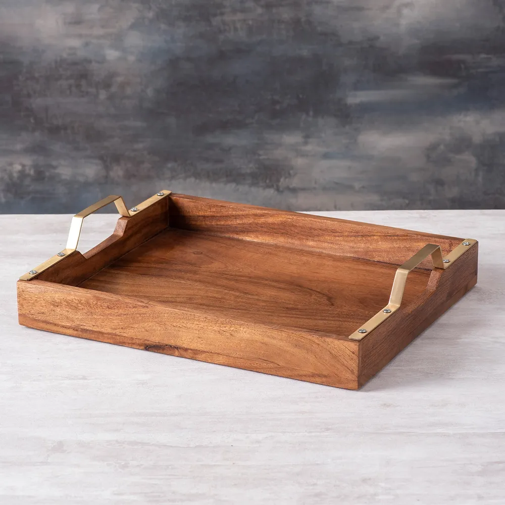 Rustic Brown Teak Wood Serving Tray