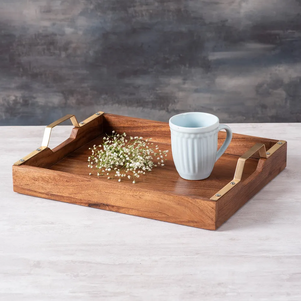 Rustic Brown Teak Wood Serving Tray