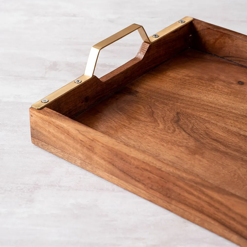 Rustic Brown Teak Wood Serving Tray