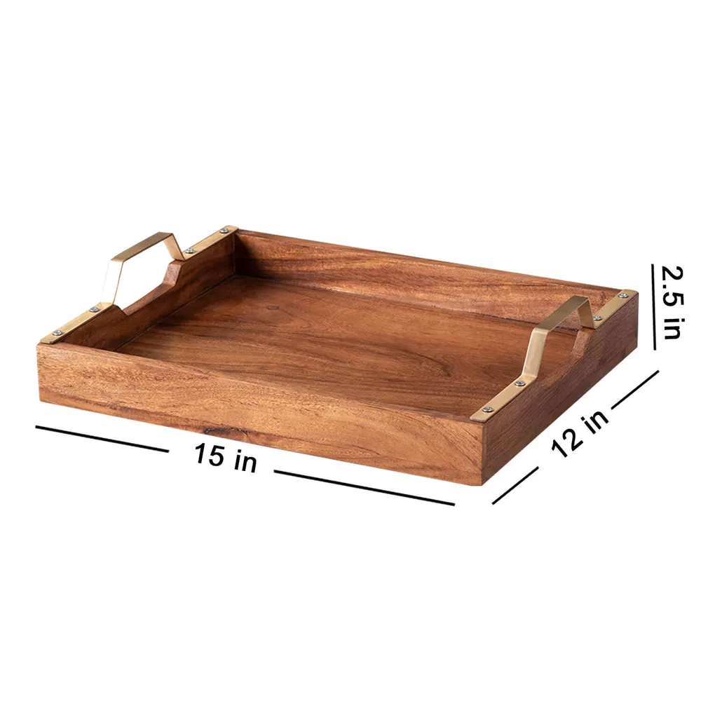 Rustic Brown Teak Wood Serving Tray