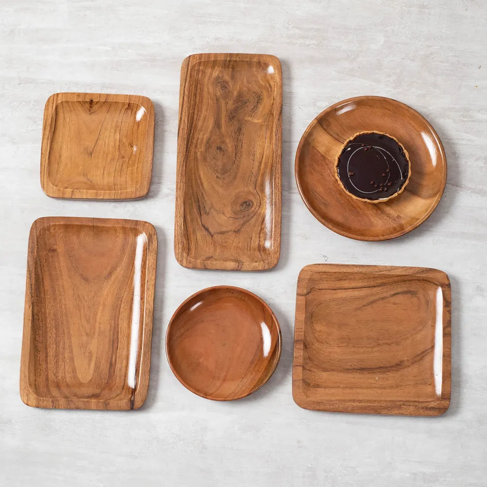 Rustic Brown Wood Dessert Platter Set Of 6