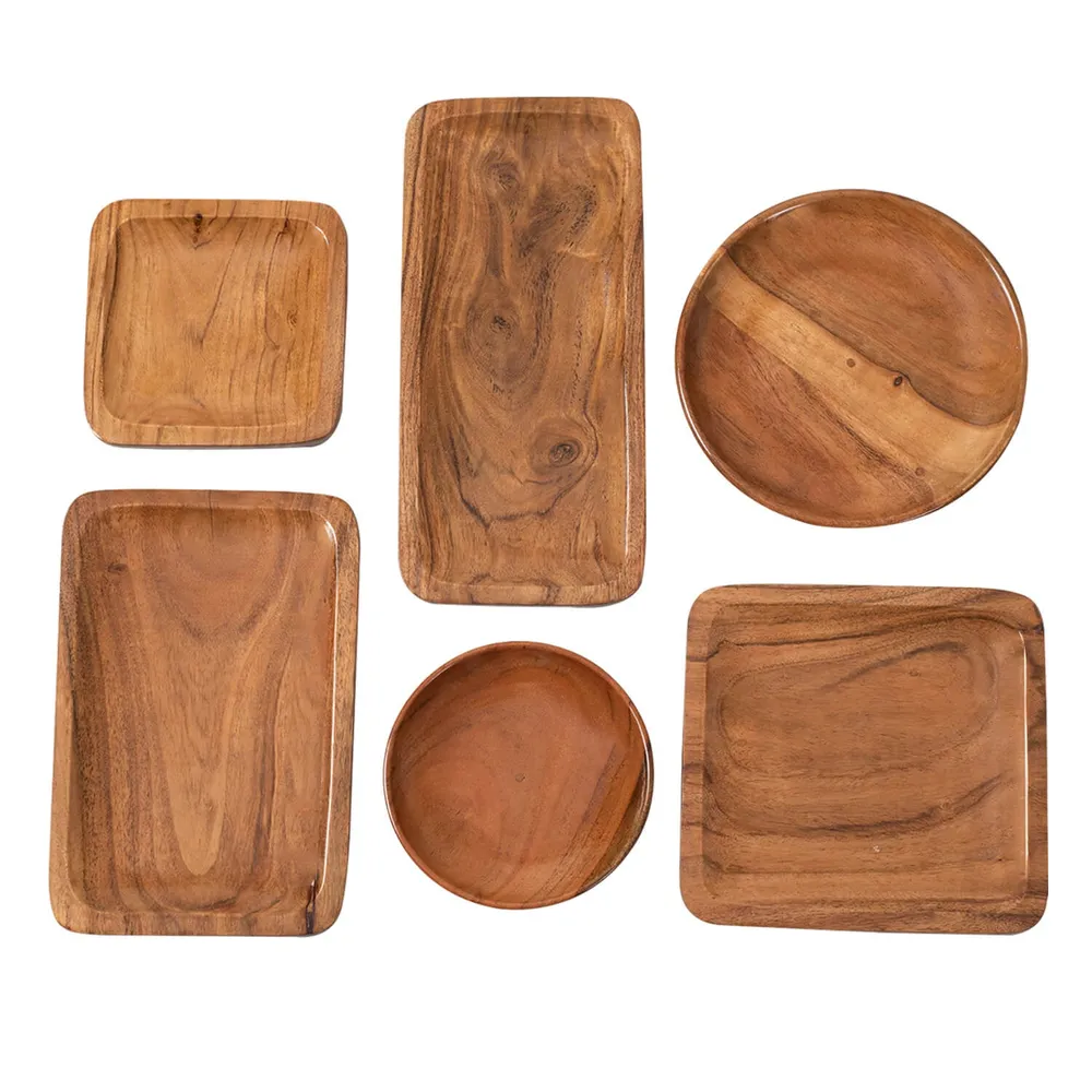 Rustic Brown Wood Dessert Platter Set Of 6
