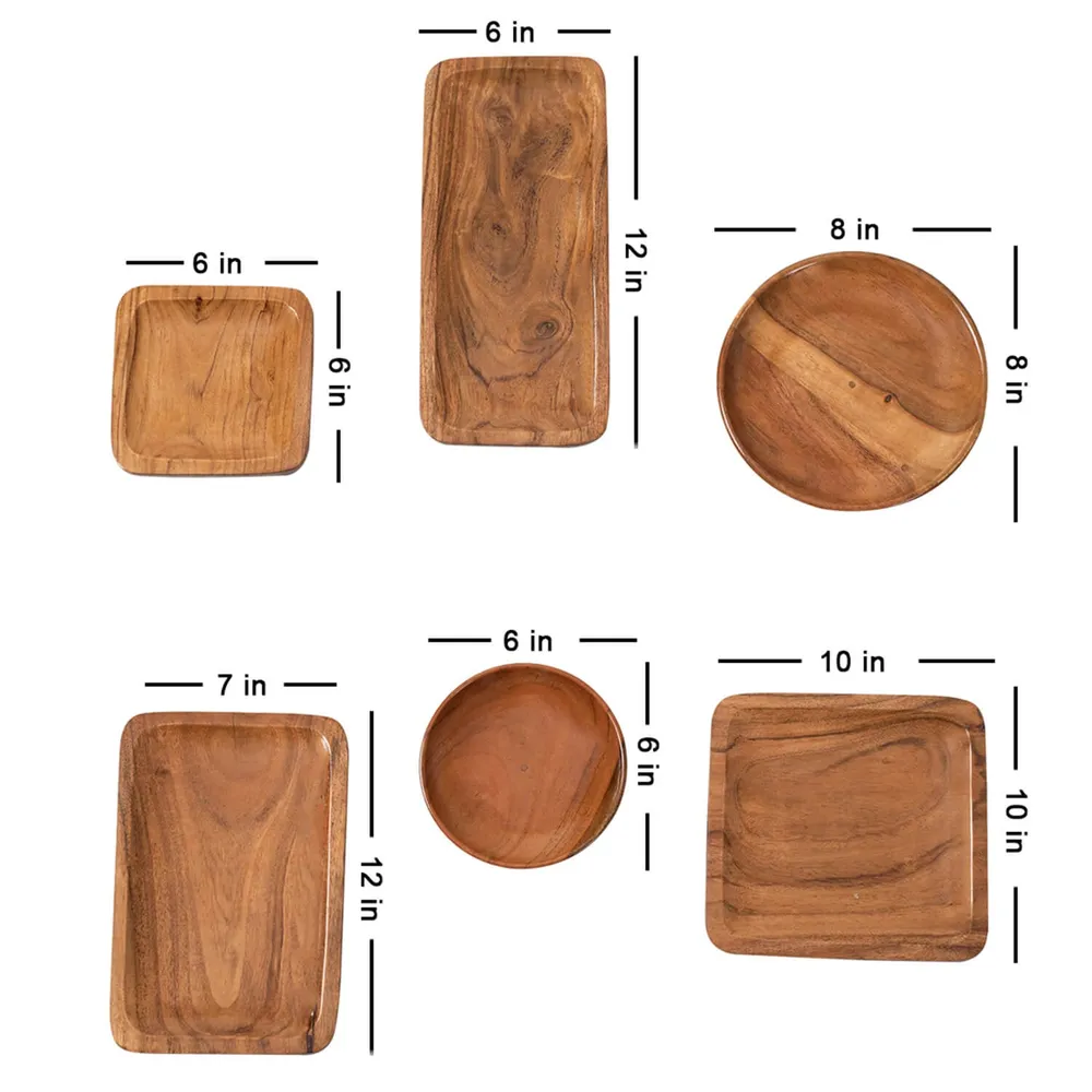 Rustic Brown Wood Dessert Platter Set Of 6