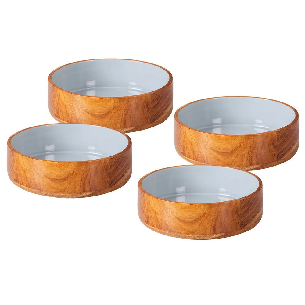 Rustic Brown Wooden Serving Bowl Set Of 4