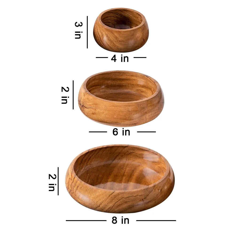 Rustic Brown Wooden Serving Bowls Set Of 3