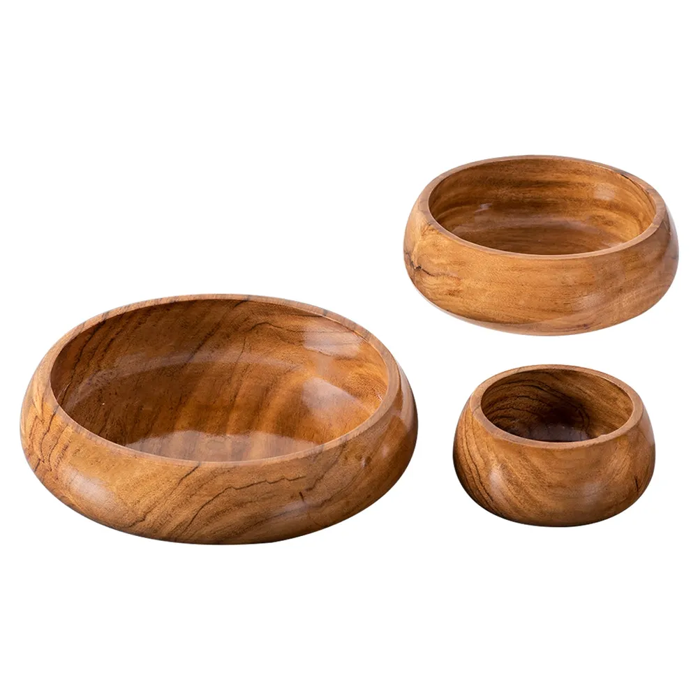 Rustic Brown Wooden Serving Bowls Set Of 3