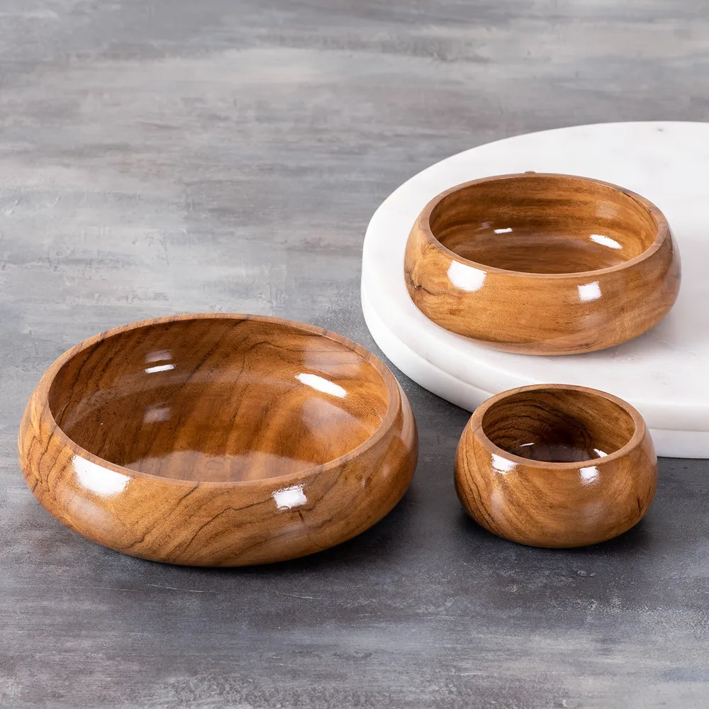 Rustic Brown Wooden Serving Bowls Set Of 3