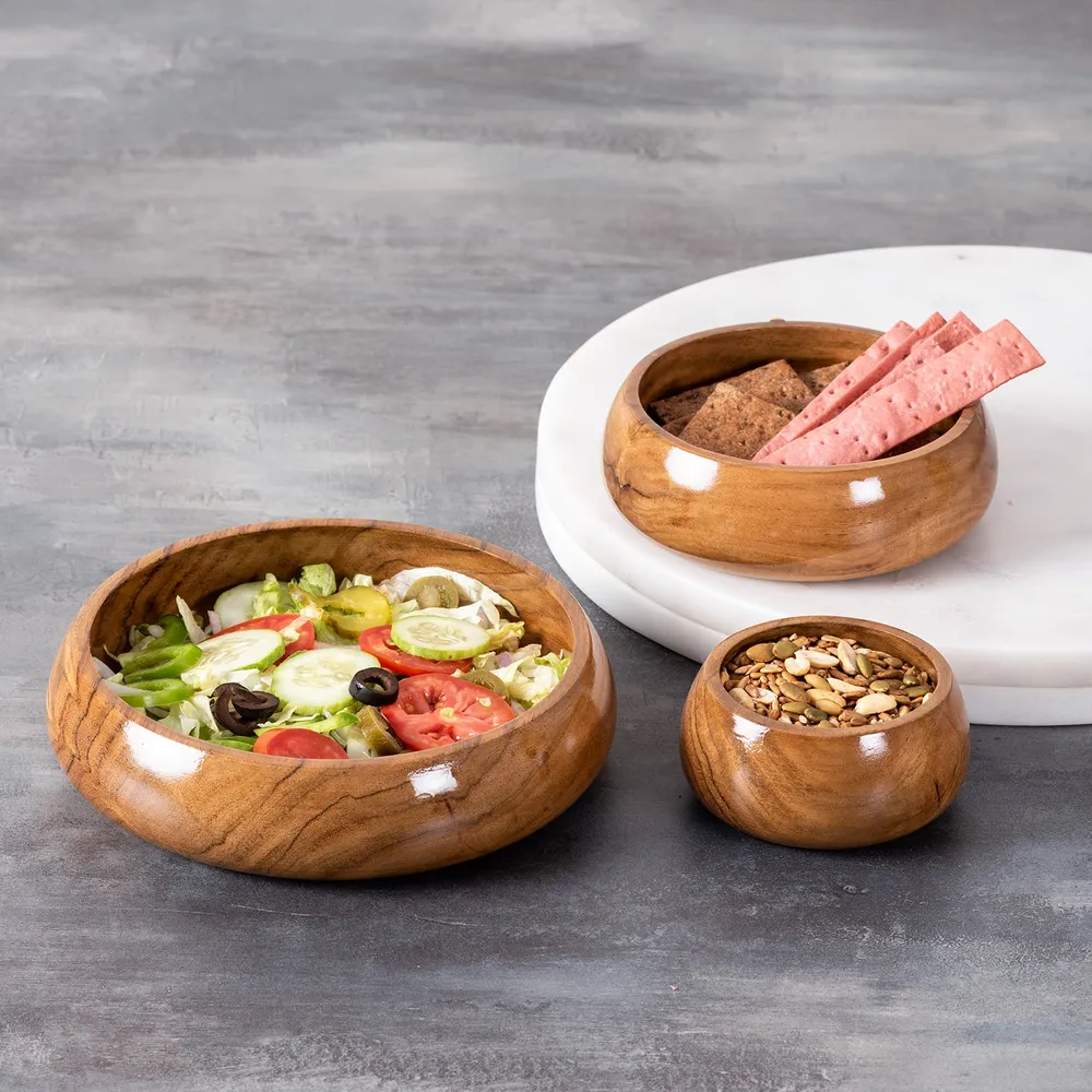 Rustic Brown Wooden Serving Bowls Set Of 3