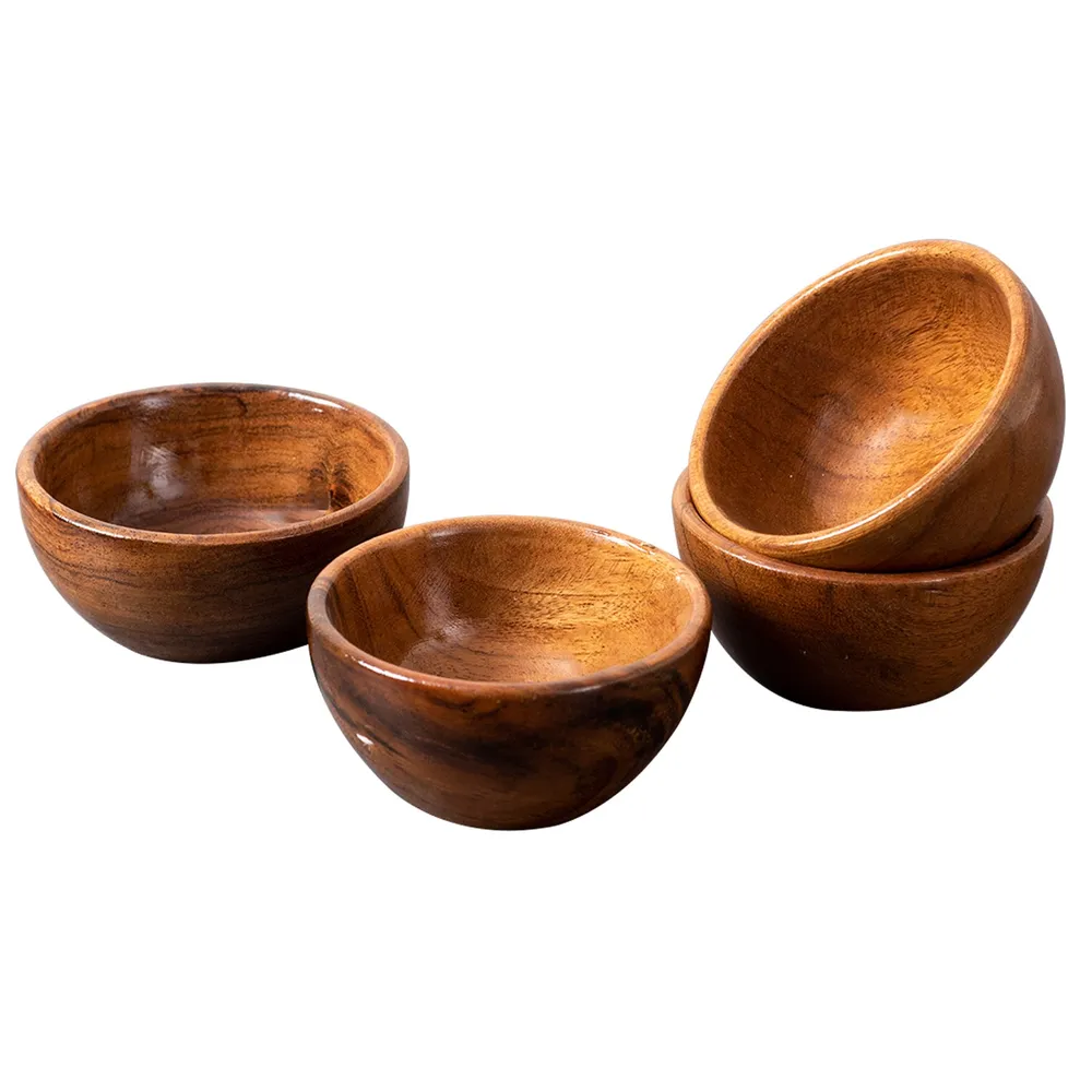 Rustic Brown Wooden Serving Bowls Set Of 4