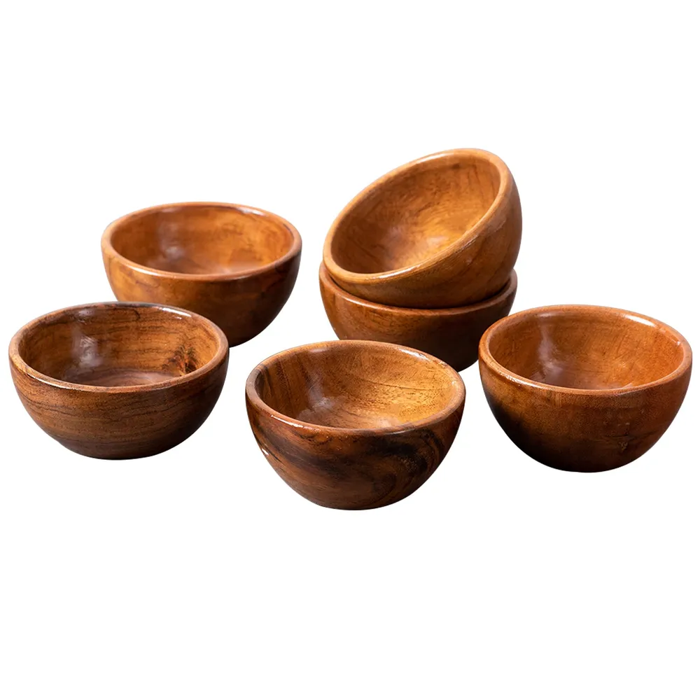 Rustic Brown Wooden Serving Bowls Set Of 6