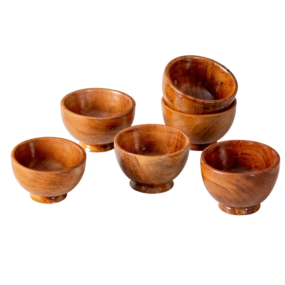 Rustic Brown Wooden Small Serving Bowls Set Of 6