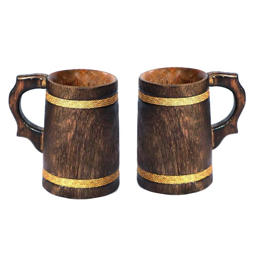 Rustic Minimalist Wooden Beer Mug Set Of 2