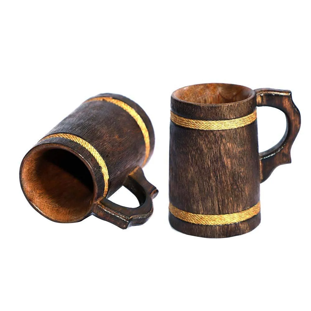 Rustic Minimalist Wooden Beer Mug Set Of 2