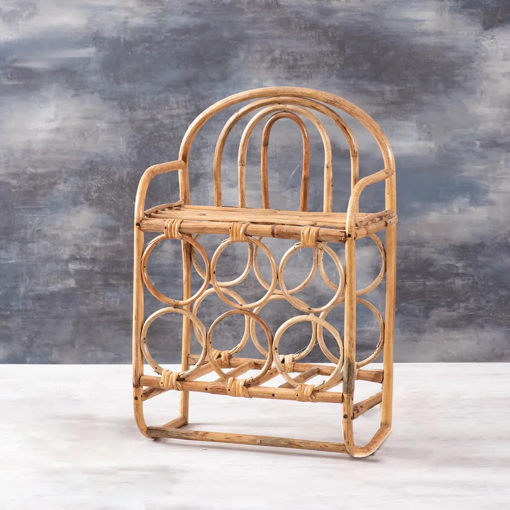 Rustic Natural Cane Wine Holder Rock