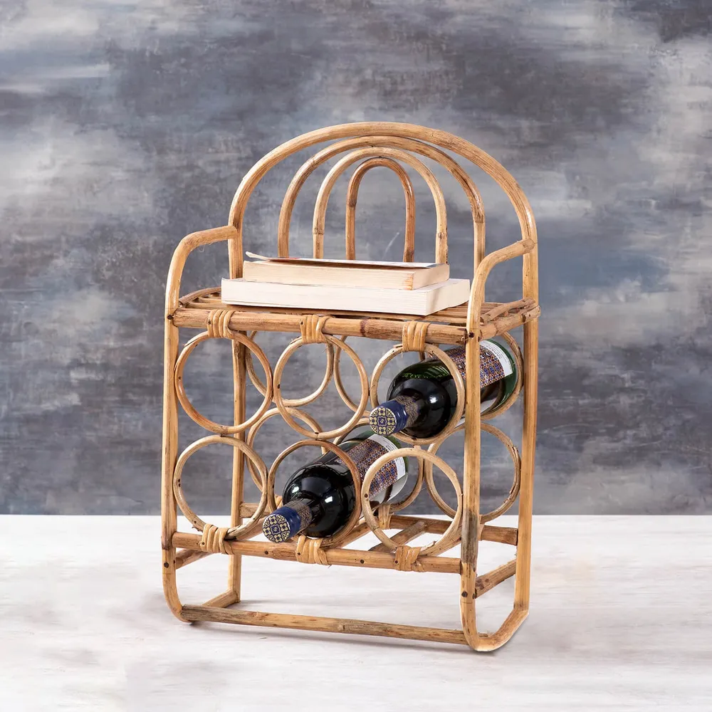 Rustic Natural Cane Wine Holder Rock