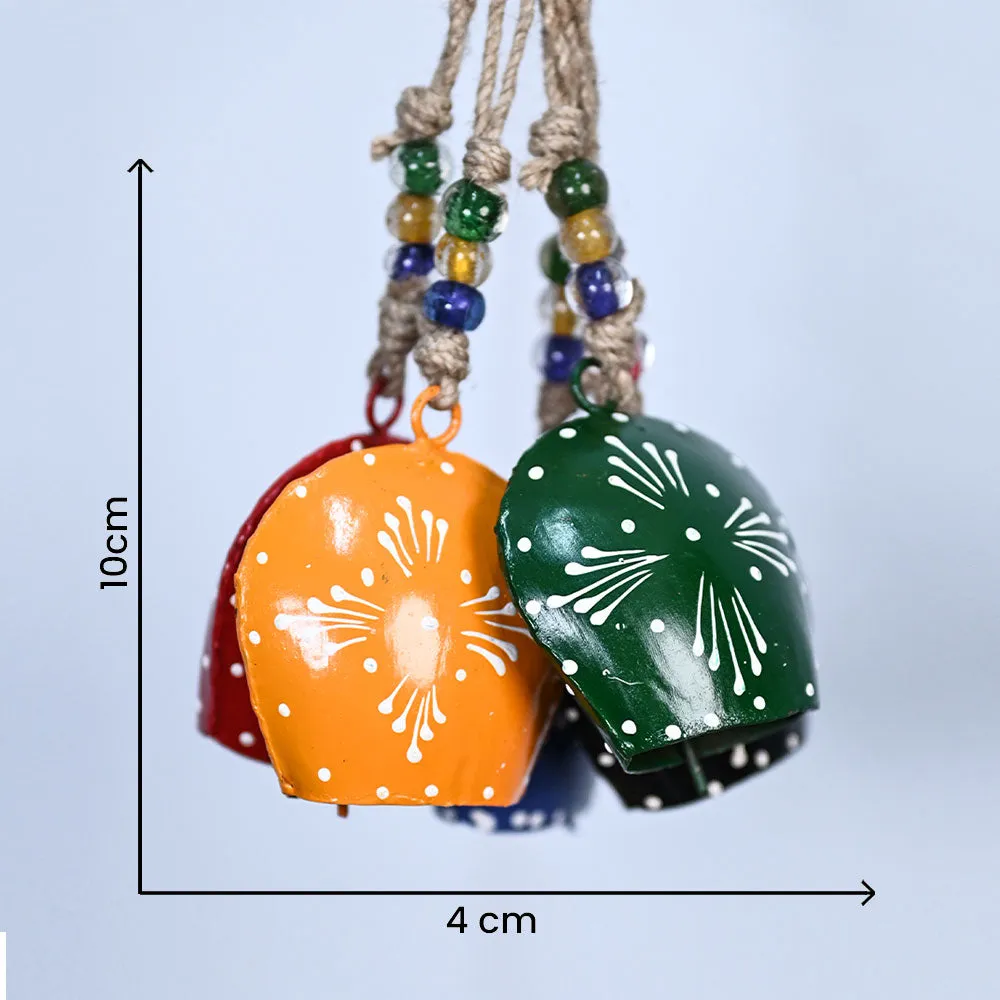 Rustic Vintage Colorful Handmade Hanging Purse Cow Bell Set of 5